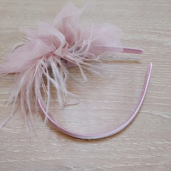 Handmade Pink Feathered Kids Headband - Picture 3 of 3